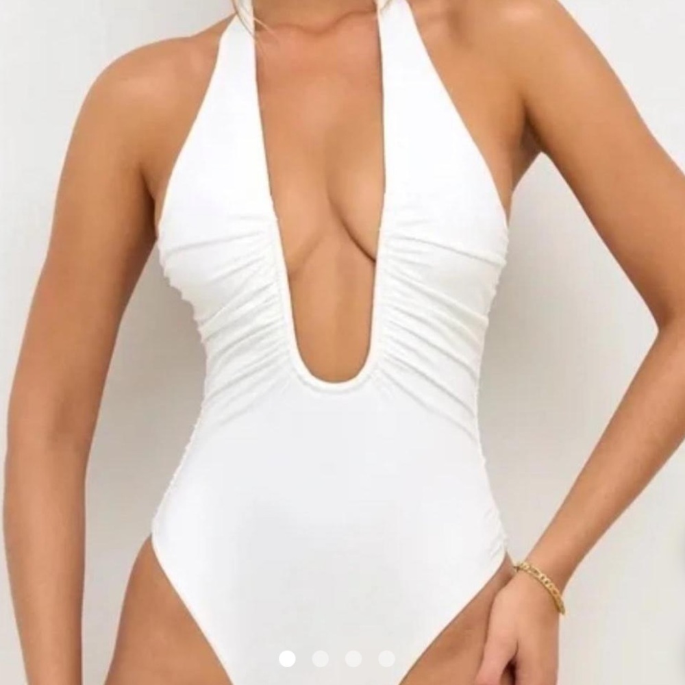 Oh Polly Cream Ruched Bodysuit